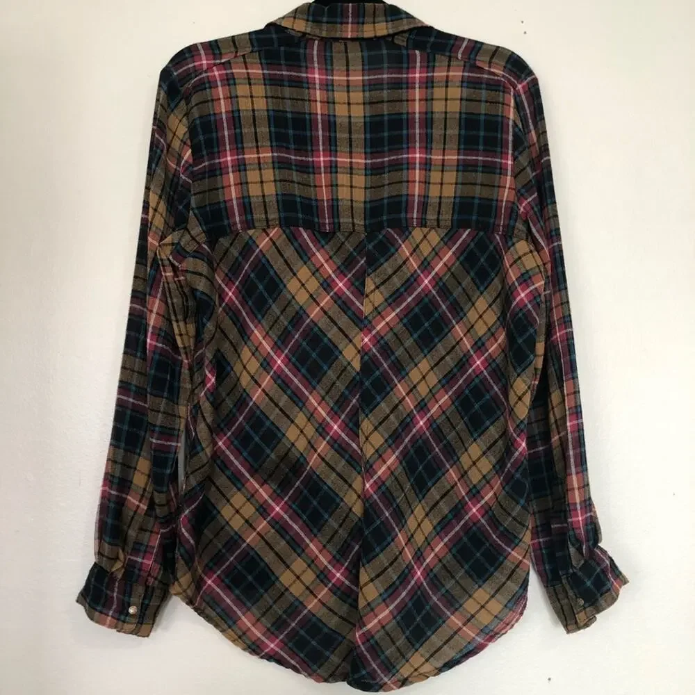Free People Stitch Detail Plaid Button Up Shirt